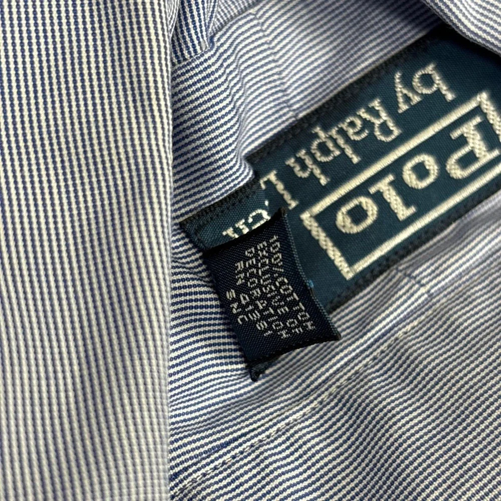 Polo Ralph Lauren Men Striped Button Down Shirt Classic Fit Size L 16 34/35 Blue